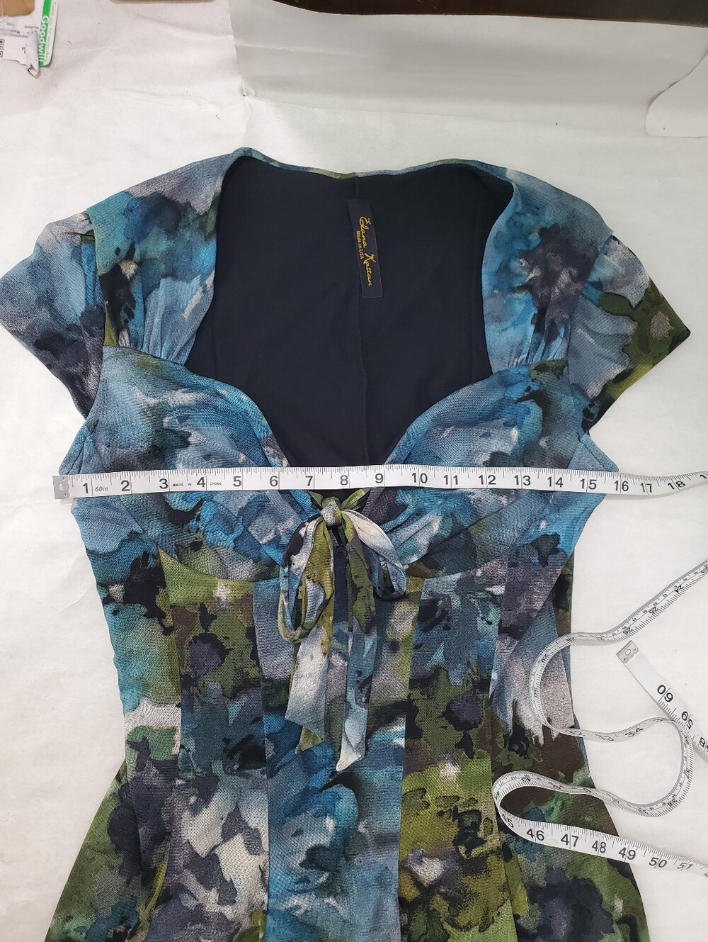 ELANA KATTAN floral dress watercolors packable European Vacation mesh stretchy M - Picture 8 of 10